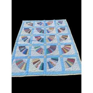 Vintage Handmade Grandmothers Fan Patchwork Quilt Heart Stitch 74x91